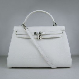 Hermes Kelly 32Cm Togo Leather Handbag White Silver